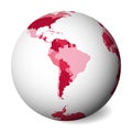 Blank political map of South America. 3D Earth globe with pink map. Vector illustration Royalty Free Stock Photo