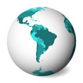 Blank political map of South America. 3D Earth globe with turquoise blue map. Vector illustration Royalty Free Stock Photo