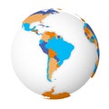 Blank political map of South America. Earth globe with colored map. Vector illustration Royalty Free Stock Photo