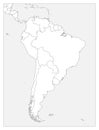 Blank political map of South America. Simple flat vector outline map