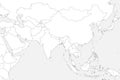 Blank political map of western, southern and eastern Asia. Thin black outline borders on light grey background. Vector