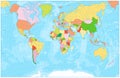 Blank political World Map with with rivers, lakes, seas and oceans