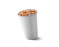 Blank popcorn cardboard basket or cup isolated on white background. Royalty Free Stock Photo