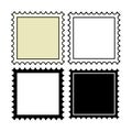 Blank postage stamp set. Outline, silhouette and yellow color postmark.  Vector illustration isolated on white Royalty Free Stock Photo