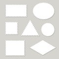 Blank postage stamps different shapes set - triangle, square, round, oval, rhombus.