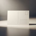 A blank postcard is displayed standing upright on a neutral surface, under soft lighting Royalty Free Stock Photo