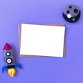 Blank Postcard Mockup with Rocket Moon Felt Toys
