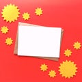 Blank Postcard Red Card Mockup with Yellow Stars Royalty Free Stock Photo