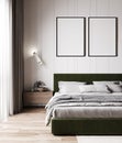 blank poster frames in modern bedroom interior for mock up, 3d illustration Royalty Free Stock Photo