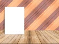 Blank poster leaning at plank wood wall and diagonal wooden floor,Mock up for adding your design. Royalty Free Stock Photo