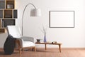 Blank poster mock up with black frame on the wall in living room interior Royalty Free Stock Photo