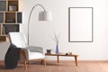 Blank poster mock up with black frame on the wall in living room interior Royalty Free Stock Photo