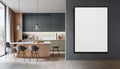 Blank Poster Mockup in Modern Kitchen Interior. 3D Rendering Royalty Free Stock Photo