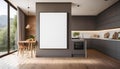 Blank Poster Mockup in Modern Kitchen Interior. 3D Rendering Royalty Free Stock Photo