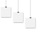 Blank posters hanging on a binder clips. White paper sheet hangs on a rope with clips. Vector Royalty Free Stock Photo