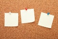 Blank postit notes on cork notice board Royalty Free Stock Photo