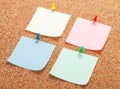 Blank postit notes on cork notice board Royalty Free Stock Photo