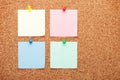 Blank postit notes on cork notice board Royalty Free Stock Photo