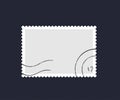 Blank postmark with stamp on blue album background. Vector illustration.