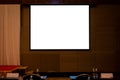 Blank projection screen in seminar classroom or conference hall. Clipping path include in display