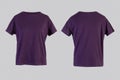 Blank purple female t-shirt Isolated on white background front and back rear view
