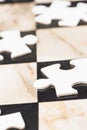 Blank puzzle pieces on chess board Royalty Free Stock Photo