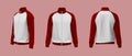 Blank raglan tracksuit jacket mockup isolated on red