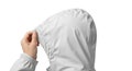 Blank raincoat hood pulled on, isolated back view Royalty Free Stock Photo