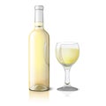 Blank realistic bottle for wine with glass