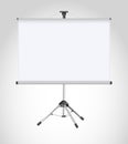 Blank realistic tripod portable projection screen. Isolated on white background. Vector Royalty Free Stock Photo