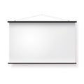 Blank realistic white portable projection screen. Vector illustration. Isolated on white background. Royalty Free Stock Photo