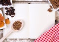 Blank recipe book with cake ingredients Royalty Free Stock Photo