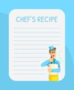 Blank Recipe Card Template with Cheerful Chef, Cookbook Page Vector Illustration