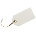 Blank rectangular paper tag with metal loop and wire hanger isolated on white background Royalty Free Stock Photo
