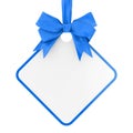 Blank Rectangular Sale Tag with Blue Ribbon and Bow. 3d Rendering Royalty Free Stock Photo