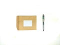 blank recycled paper stationery set mockup with white layout in the center and pen on the side