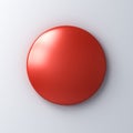 Blank red badge button on white wall background