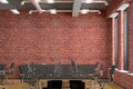 Blank red brick wall mock up in office interior. Royalty Free Stock Photo
