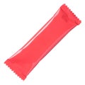 Blank red closed glossy foil snack chocolate candy or food bar packaging with zigzag tear corners isolated