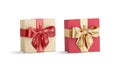 Blank red and gold gift box ribbon bow mock up