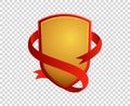 Blank red and gold shield and ribbon on transparrent background. Royalty Free Stock Photo