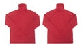 Blank red long sleeve t shirt turtle neck mock up template, front and back view isolated on white background with clipping path. Royalty Free Stock Photo