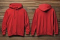 Blank Red Pullover Hoodie Mockup, Front and Back Views Royalty Free Stock Photo
