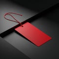 Blank Red Price Tag with Red String on Dark Geometric Background, cyber monday, cyber monday shoping, black friday Royalty Free Stock Photo