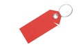 Blank red rectangular tag attached to a silver metal ring on a white background Royalty Free Stock Photo