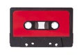 Blank red vintage cassette tape with an empty label isolated on white background, old retro audio equipment concept Royalty Free Stock Photo