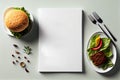 Blank restaurant menu template on light table AI Generated, top view. Royalty Free Stock Photo