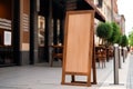 Blank restaurant shop sign or menu boards near the entrance to restaurant. Cafe menu on the street. Blackboard sign mockup in Royalty Free Stock Photo