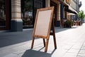 Blank restaurant shop sign or menu boards near the entrance to restaurant. Cafe menu on the street. Blackboard sign mockup in Royalty Free Stock Photo