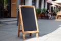 Blank restaurant shop sign or menu boards near the entrance to restaurant. Cafe menu on the street. Blackboard sign mockup in Royalty Free Stock Photo